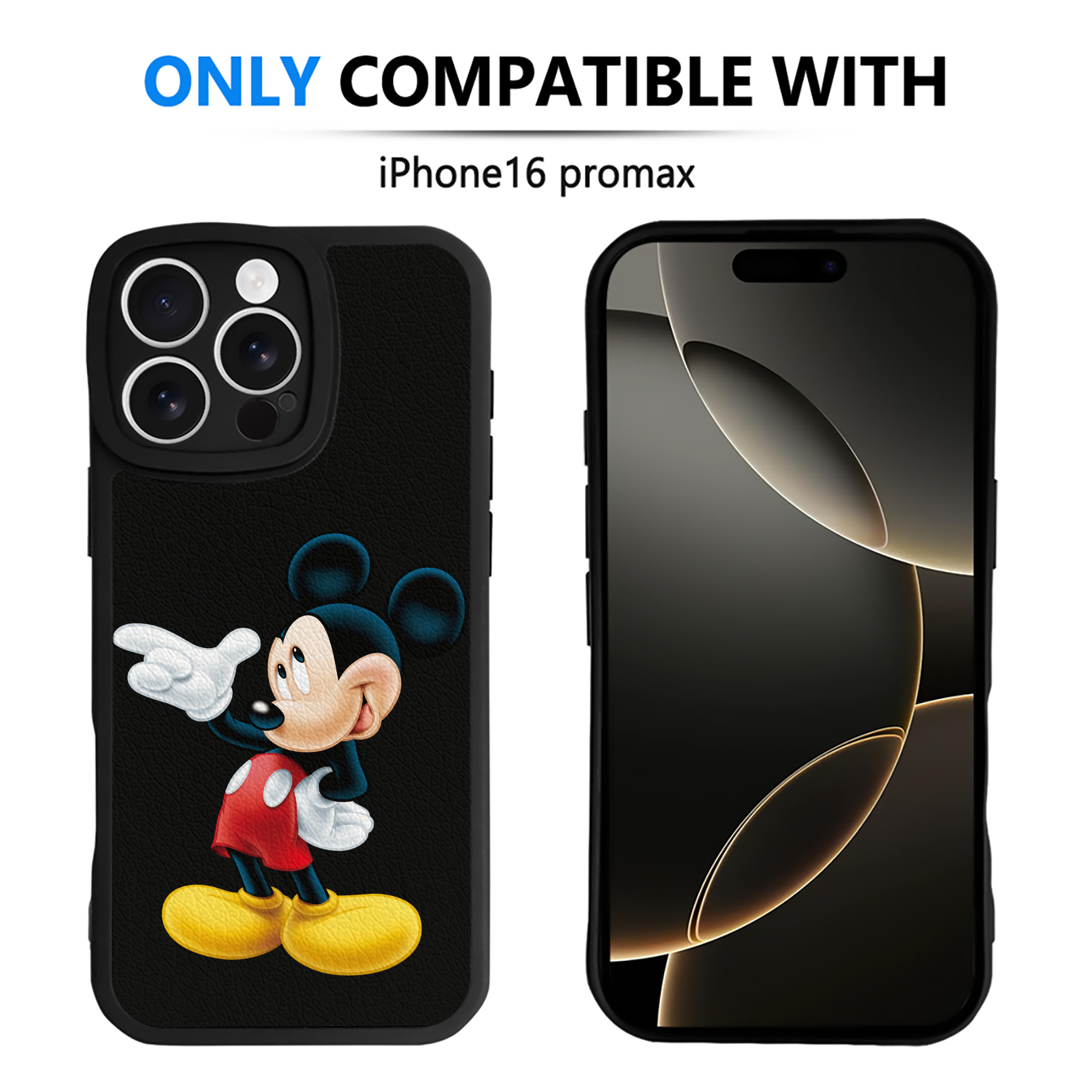 （画像用） ミッキーマウス Mickey Mouse 【iPhone 16シリーズ対応】シリコンスマホケース（レザー調） 材質：シリコン